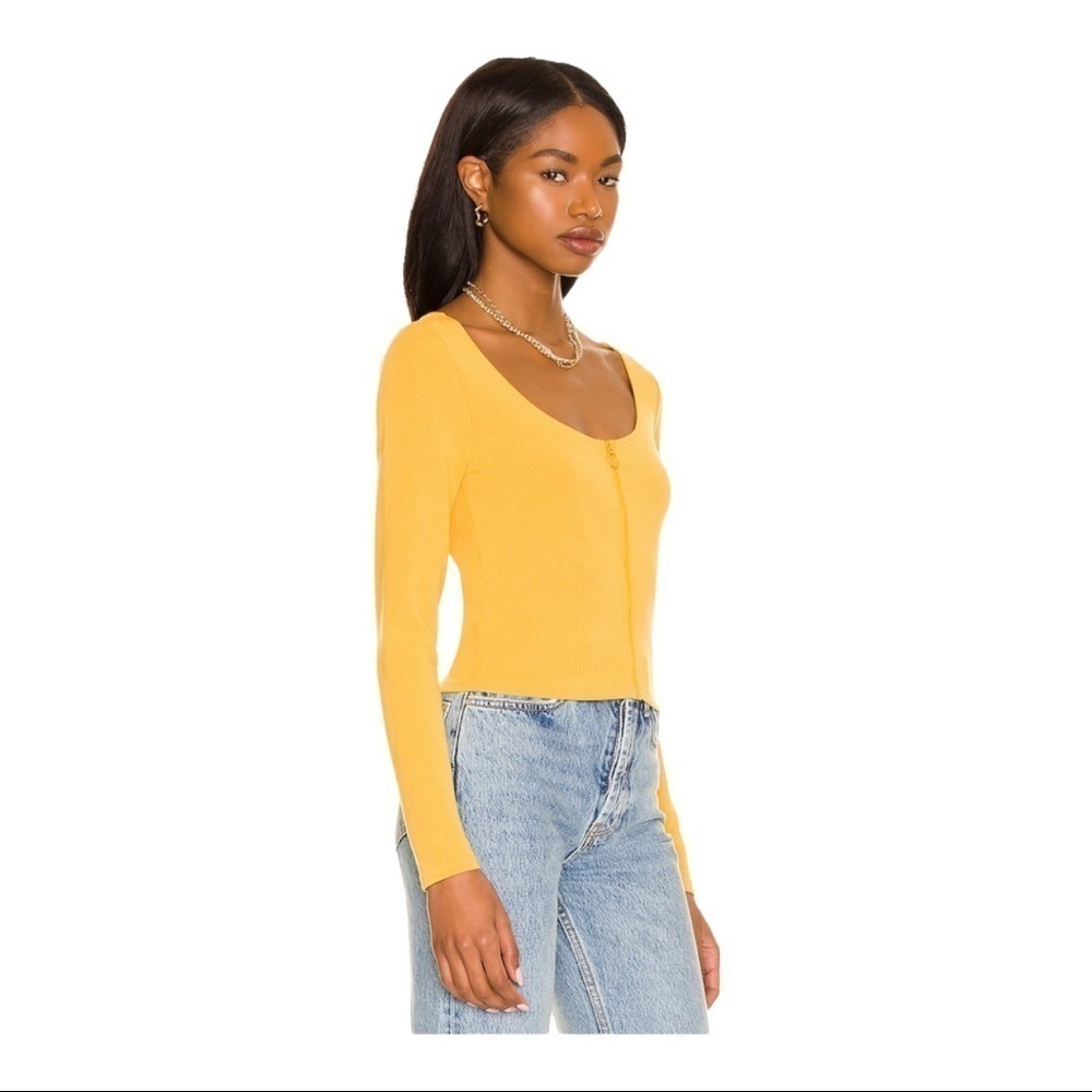 BB Dakota Gold Top Steve Madden Long Sleeve Scoop Neck Front Zip Sunflower S - Picture 2 of 7